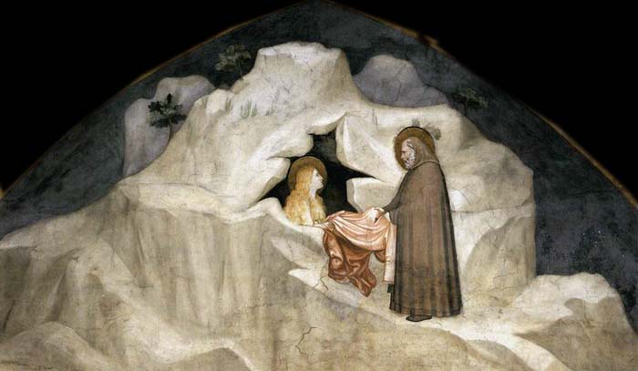 GIOTTO di Bondone The Hermit Zosimus Giving a Cloak to Magdalene